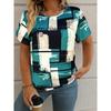 Summer 25 Women Plus Size Casual Printed Short Sleeve Round Neck T-shirt Blue Checkered Women Sports Casual T-shirt Quick Drying