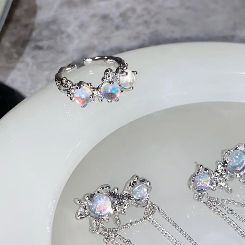 Уникальное металлическое кольцо с дизайном иризирующего лунного камня, регулируемый открытый стиль для женщин