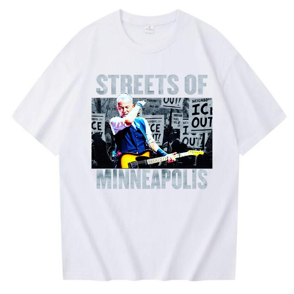 Bruce Springsteen Streets Of Minneapoli 2026 Print Tshirt Harajuku Unisex Unisex Oneck Casual Hip Hop Shirt Tops