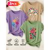 Follow a specific direction Three-piece women's set T Shirt Colorful dandelion floral print Summer Casual Elegant Women's Clothing Short Sleeve Top