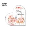 Indoor Christmas Ornaments Heart Shaped Acrylic Tabletop Sign, 2D Winter Snow Scene Desktop Ornament Home Party Supplies with Santa, Snowman