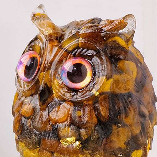 Natural Crystal Owl Ornament Handcrafted Resin Owl Figurine with Crystal Gravels Inside
