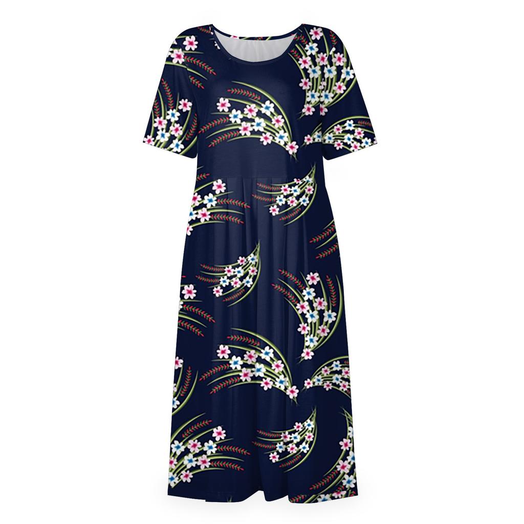 Women's Casual Dresses Printed Dresses Summer Dresses Printed Pleated Round Neck Midi Dresses Basic Classic Outdoor Daily Short Sleeve Loose Dresses