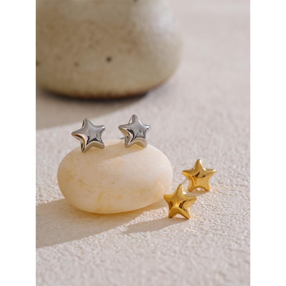 Yhpup Stainless Steel Metal Star Hollow Thick Small Stud Earrings for Women Versatile Daily Recommend Jewelry Gift PVD Plated