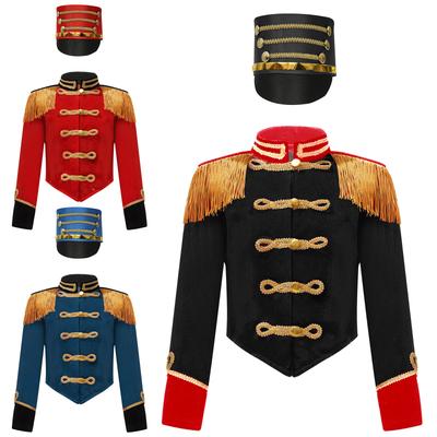 Костюм циркового конферансье для мальчика, куртка с воротником-стойкой и длинными рукавами, эполеты с бахромой, шляпа барабанщика-мажоретки, наряд для выступления