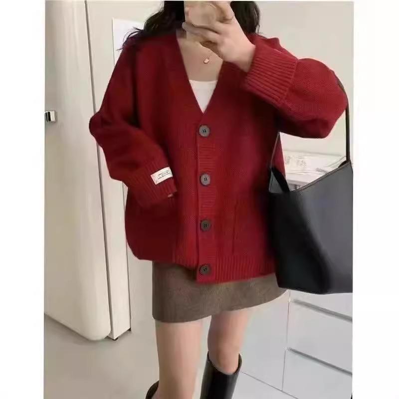 Autumn and Winter New Loose Lazy Style Knitted Cardigan Women's Thickened All-match Thin Sweater Jacket