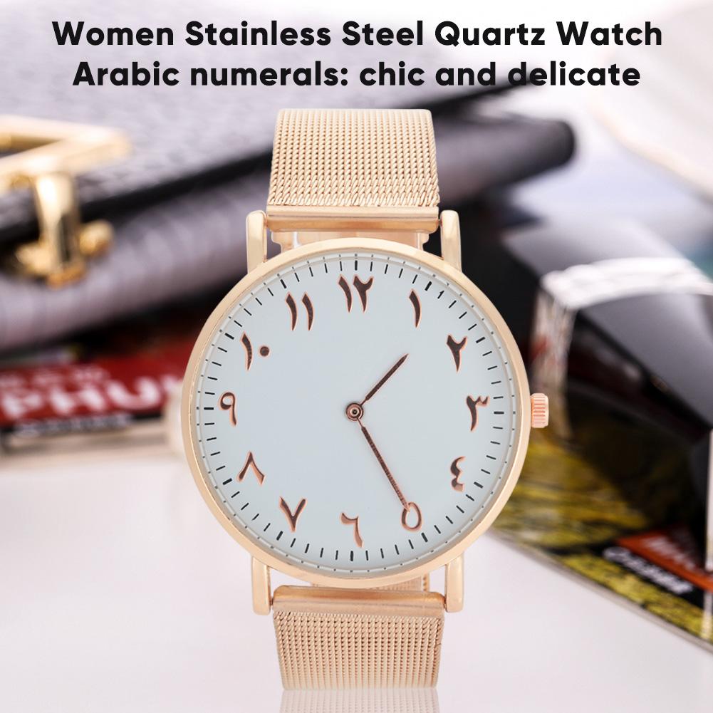 Quartz Movement Stainless Steel Strap Analog Round Dial Watch Wristwatch (Rose Gold)
