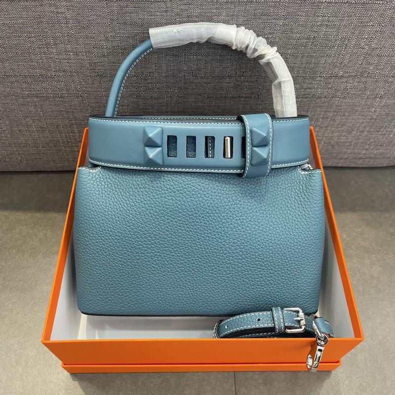 2026 Womens Top Grain Leather Bucket Bag With Swift Accents Detachable Strap Medium Size Daily Wear