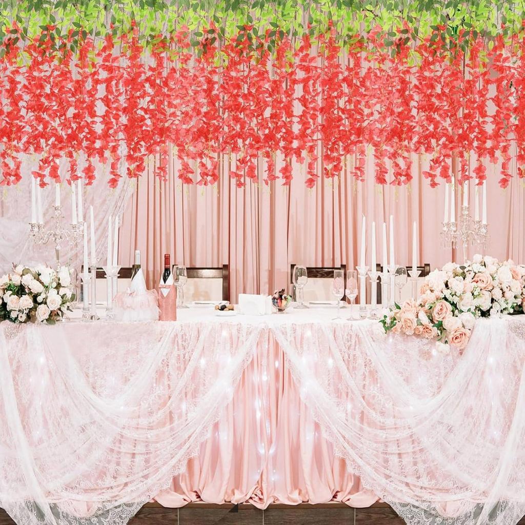 Pack Of 12 Artificial Wisteria Hanging Flowers For Wedding Indoor Outdoor Decoration With Realistic Silk Petals