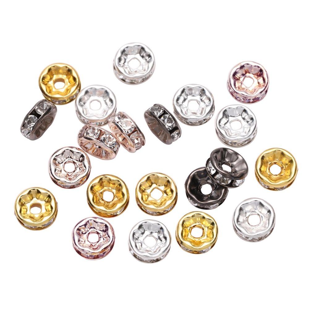 50pcs/lot 4 6 8 10mm Rhinestone Rondelles Crystal Bead Loose Spacer Beads for DIY Jewelry Making Accessories Supplie