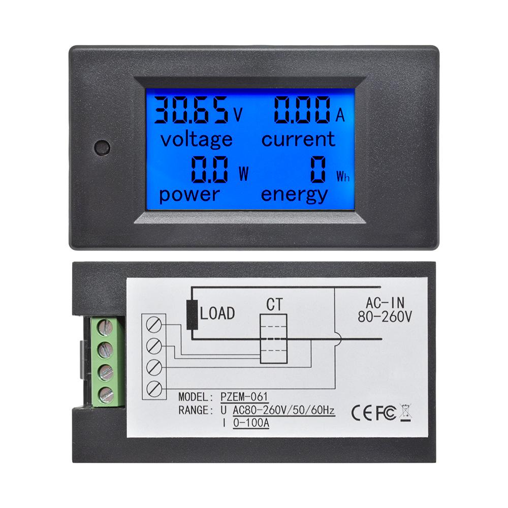20A/100A Цифровой измеритель DC6.5-100V AC80-260V Вольтметр Амперметр ЖК 4-в-1 DC Напряжение Ток Мощность Энергия Детектор