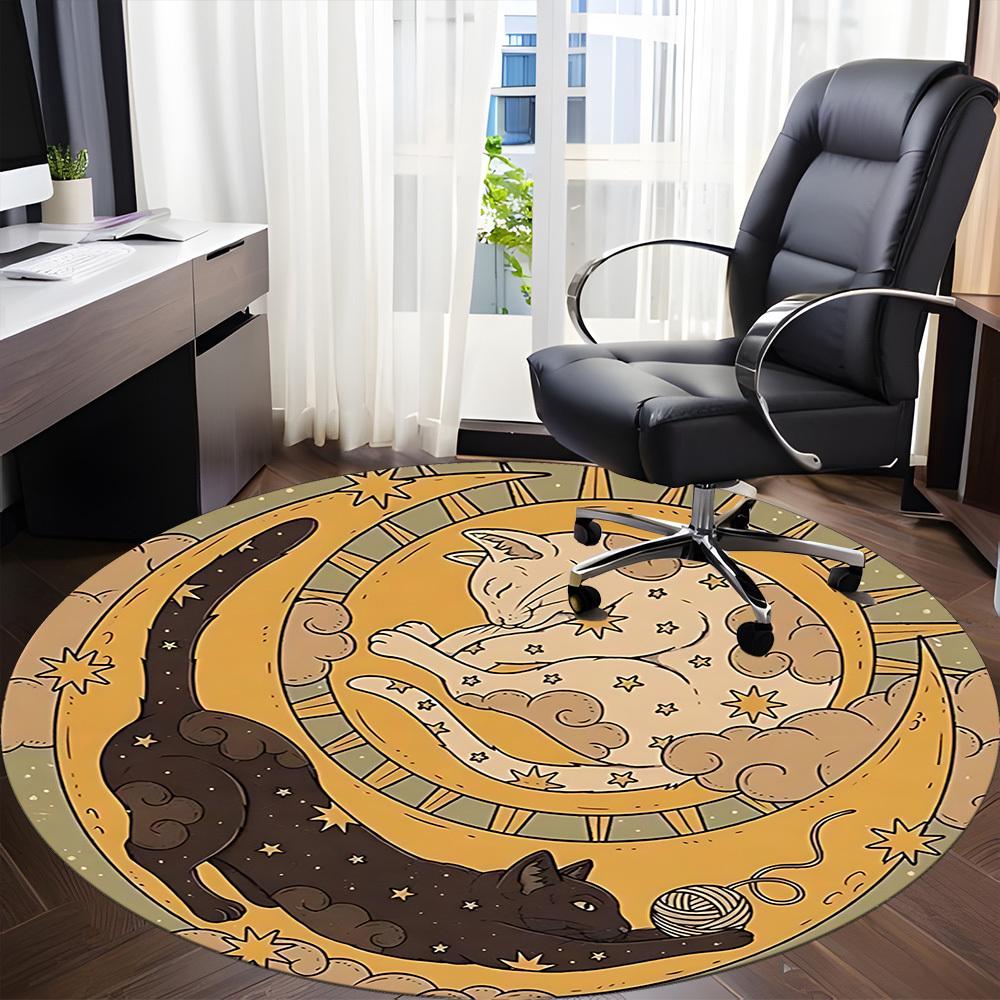 1pc Moon Cats Office Round Area Rug, Indoor Mat Suitable For Office, Under Office Chairs Bedroom Living Room Home Decor, Room Deco