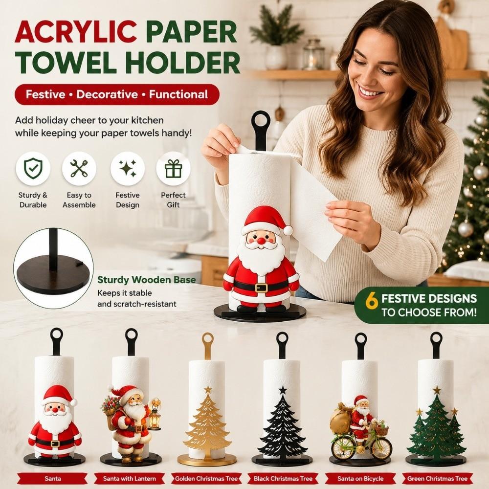 Cartoon Elk Santa Claus Paper Towel Holder Wooden Roll Paper Towel Holder  For Christmas Home Decor