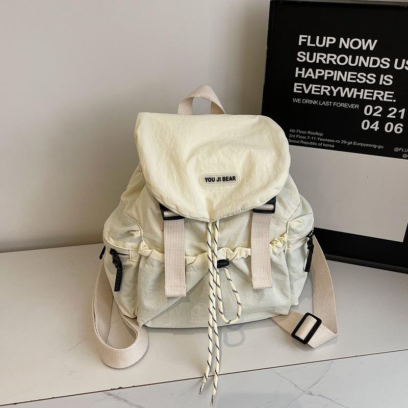 Korean Version of Casual Art Canvas Schoolbag Fashion Nylon Drawstring Backpack 2025 Summer New Fashion Simple Solid Color