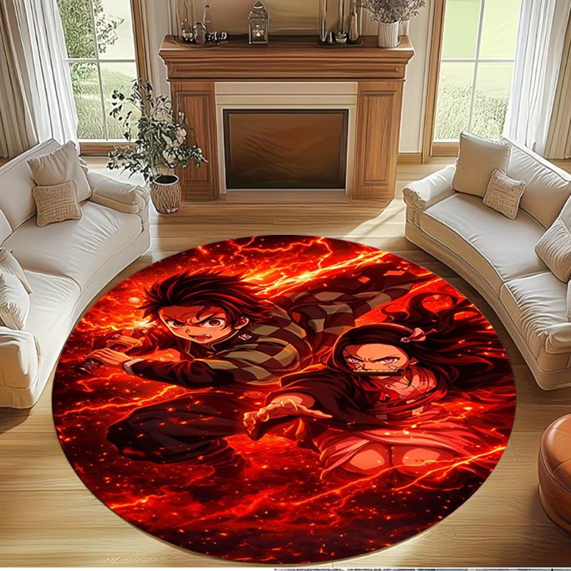 Demon Slayer Print Round Rug, Washable Floor Carpet, For Entryway Dorm Laundry Room Office Study, Home Decor Birthday Christmas Gift