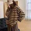 Autumn and Winter New Loose Fashion Striped Knitted Cardigan Women's Versatile Casual Warm Zipper Sweater Jacket Women