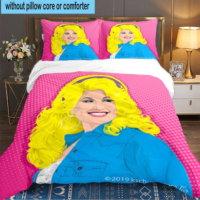 Dolly-Parton Leopard Print 3pcs Bedding Set,Including 1pc Duvet Cover And 2pcs Pillowcases Perfect Gift for Christmas,Ideal for Bedroom, Dormitory