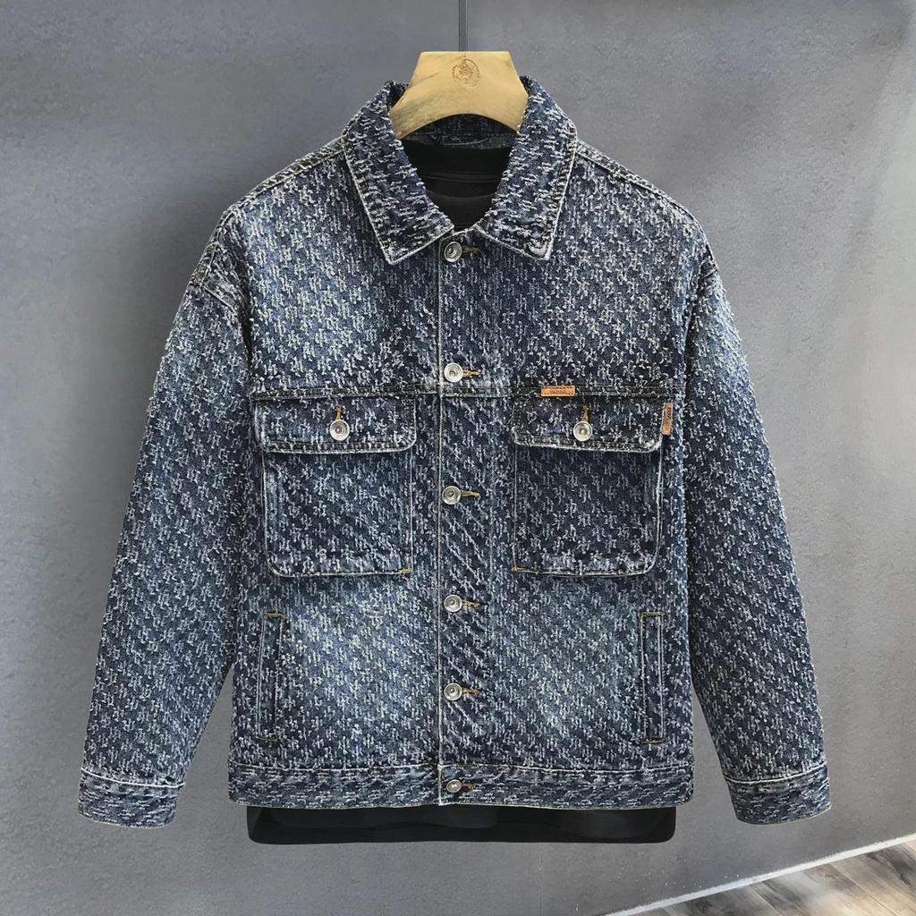 Men's High-End Retro Denim Jacket: Stylish Cat Claw Design with American High Street Vibes