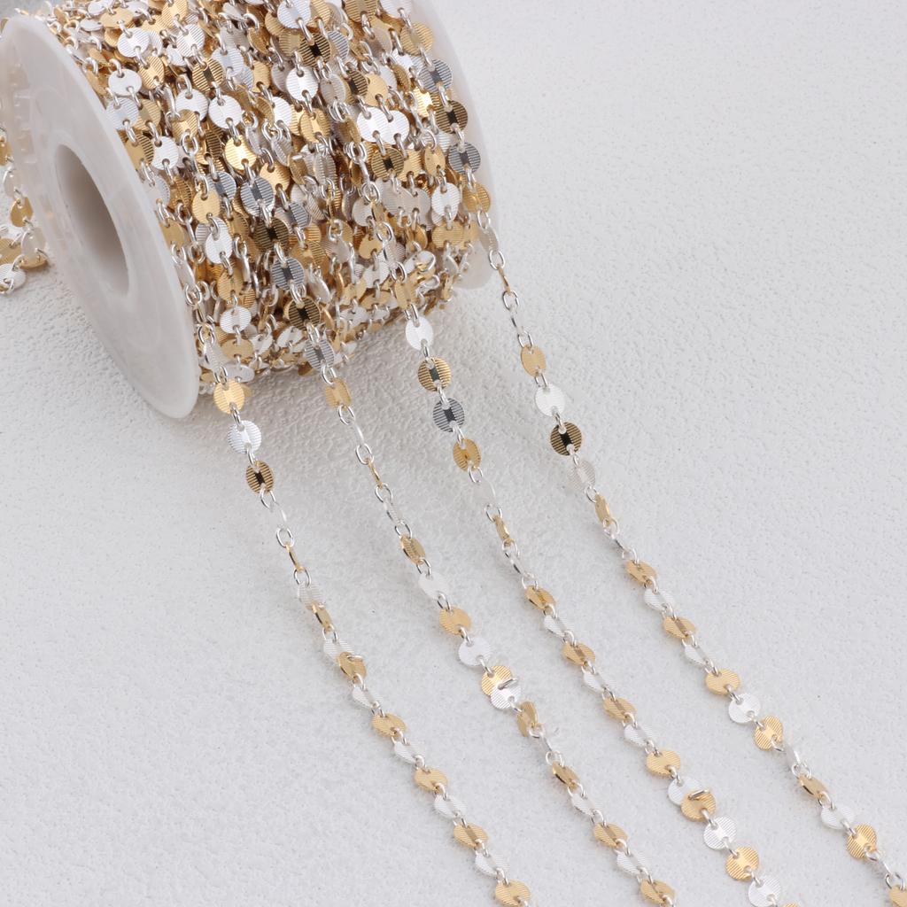 14K Gold Filled+S925 Silver Embossed Circle Disc Link Chain for DIY Permanent Necklace Bracelet Jewelry Making Accessories
