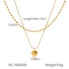 Double Layer Twist Chain Titanium Steel Necklace with Oval Beads Small Gold Ball Pendant Fade Resistant Jewelry