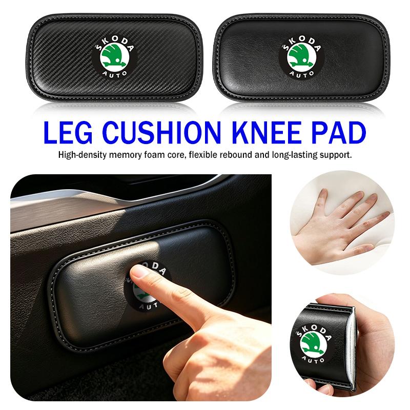 EJIT2 For Skoda Car Interior Leg Knee Rest Pads Leather Cushion Octavia Superb RAPID FABIA KAMIQ KAROQ KODIAQ YETI