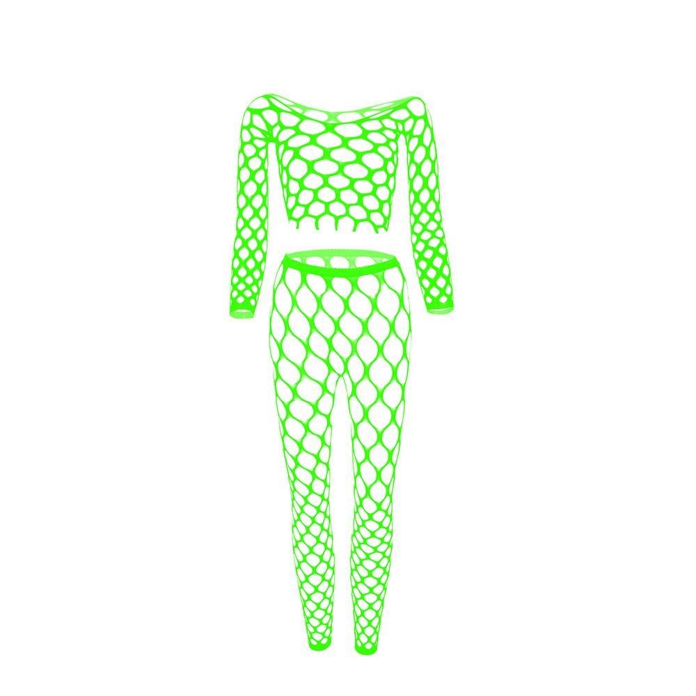 Комплект из двух предметов: топ с длинными рукавами и сетчатые брюки, женское сексуальное открытое сетчатое белье в сетку, прозрачное нижнее белье больших размеров, сексуальное