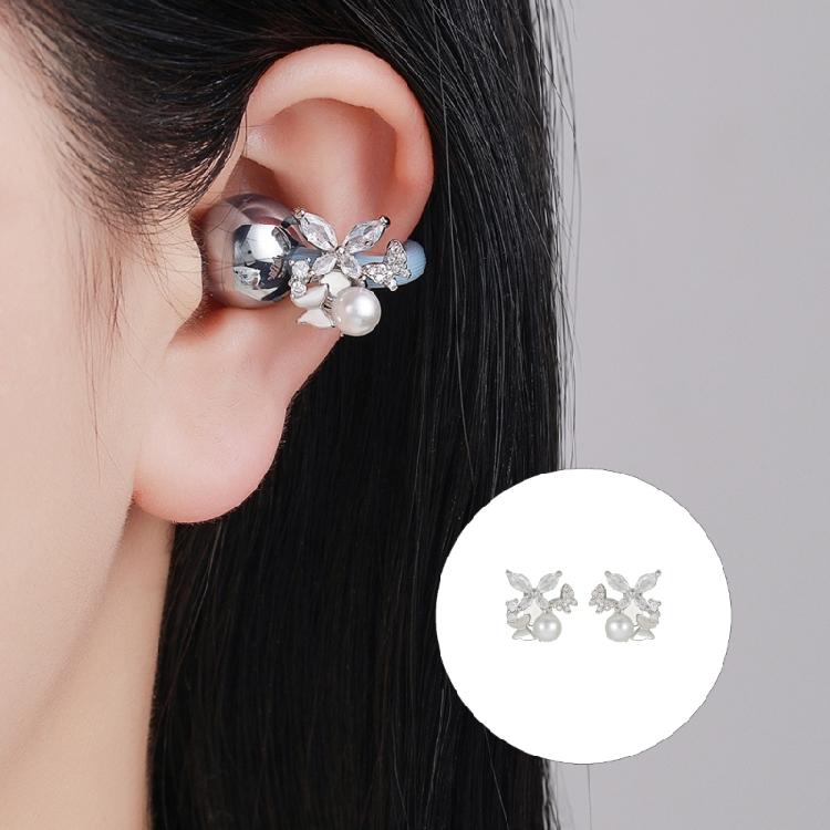 1pair Trendy Crystal Accented Ear Clip For FreeClip 1/2 Headphones Securely Fit Clip On Charm Stylish Pearls Decors