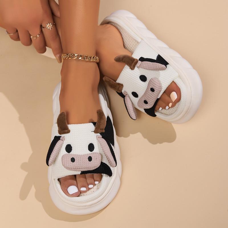Универсальные домашние хлопковые и льняные сандалии Four Seasons, нескользящие тапочки из коровьего льна с милыми героями мультфильмов