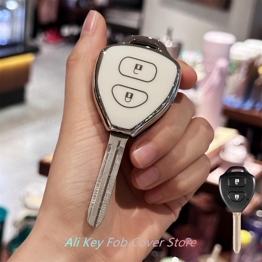 Key Fob Cover with Keyring Car Keychain for Toyota Corolla VIOS Camry Yaris RAV4 HiLux Cruiser Fortuner For 2 Buttons Car Remote