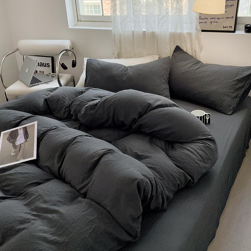 Простыня Пододеяльник Голый Сон Чистый Хлопок Набор из Четырех Предметов Стиранный Хлопок Мягкая Простыня Пододеяльник Однотонное Постельное Белье