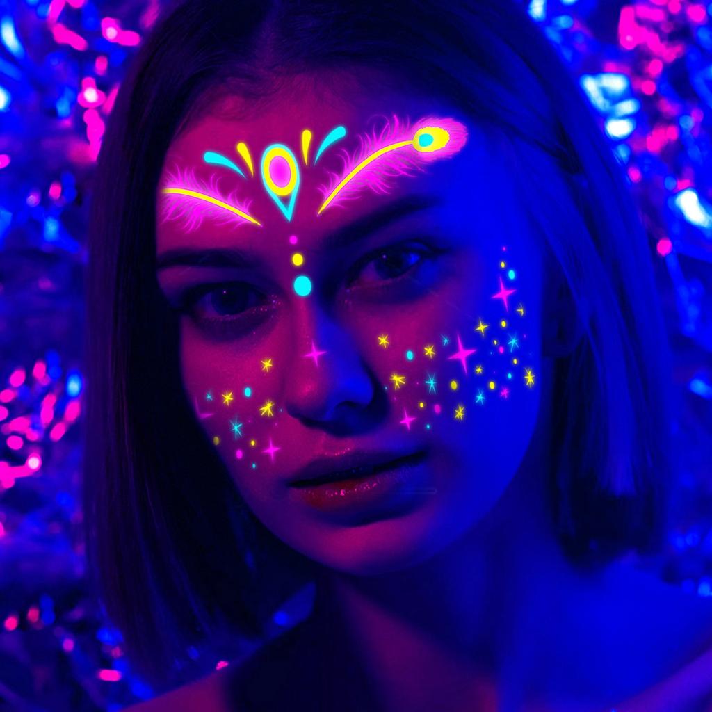 Карнавальный музыкальный фестиваль флуоресцентные наклейки для лица водонепроницаемые ночные клубы макияж шар неоновые светящиеся наклейки