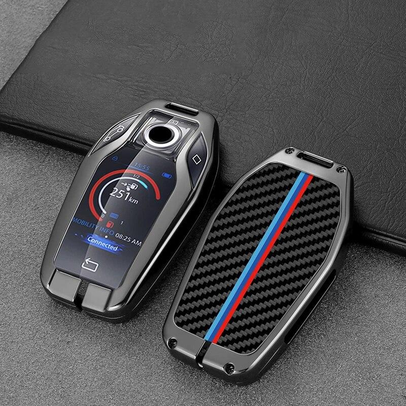 Metal Carbon Fiber Pattern Car Key Case LCD Smart Remote Cover LED Display Shell for BMW X5 X7 5 7 Series G11 G12 G30 G31 M760Li