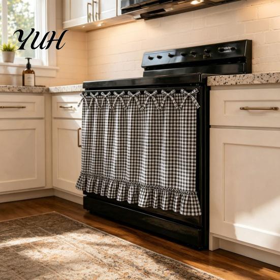 Kitchen Privacy Curtains Buffalo Plaid Oven Curtain Skirt, Door with Ribbon Bows, Rustic Decorative Window Hanging Half Drapes for Farmhouse