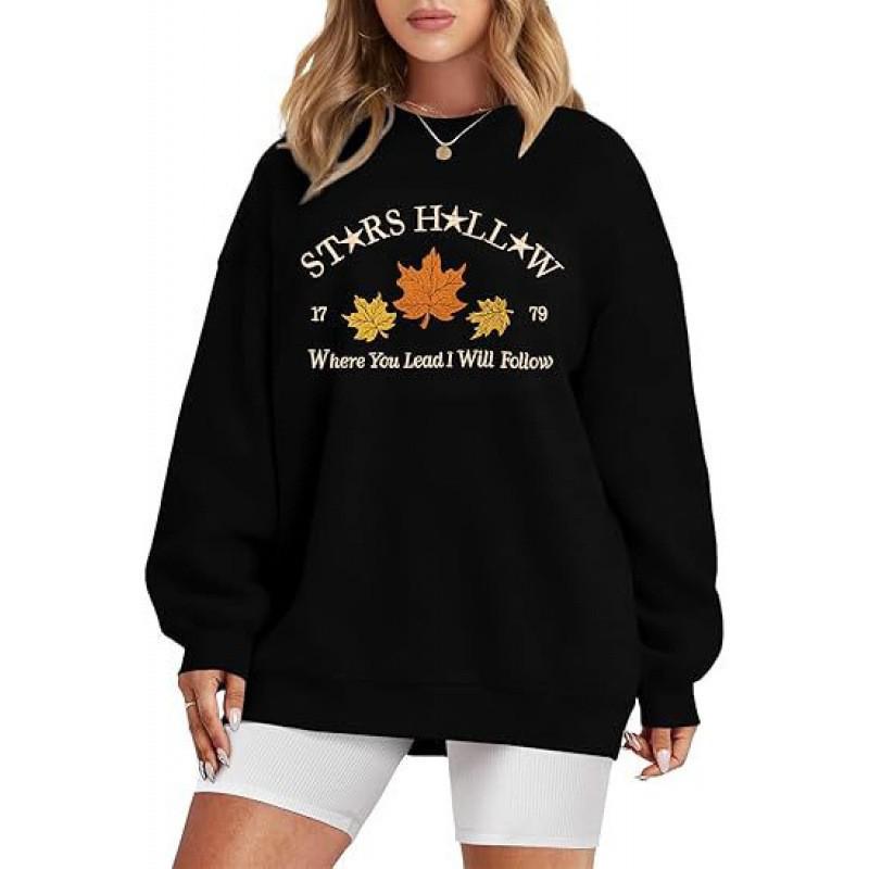 2025 Women's Crew Neck Sweatshirt with Autumn Leaf Pattern Print - New Autumn/Winter Style
