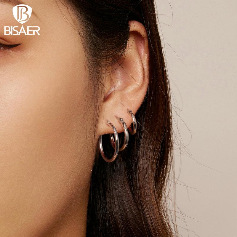 Bisaer Легкие серьги-кольца из стерлингового серебра 925 пробы, гипоаллергенные женские серьги-кольца с платиновым покрытием 14–24 мм