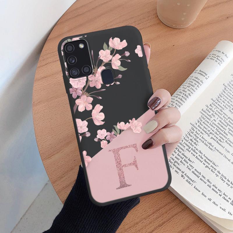 For Samsung Galaxy A21S A31 A55 A56 A16 A55 Phone Case Cute Pink Flowers Letter Back Silicone Capa Soft Bumper Coque Shell Cover