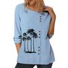 Стильный женский синий хлопковый топ с различными индивидуальными принтами, круглым вырезом, длинными рукавами и пуговицами, размеры S-5XL