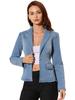 Allegra K Women's Washed Denim Blazer Jacket with Notched Lapels, Button-Up, Long Sleeves, Light Blue, Size L