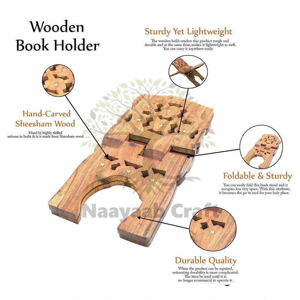 Подставка для книг Sheesham из дерева, складная, для чтения религиозных молитв, с замысловатой резьбой,