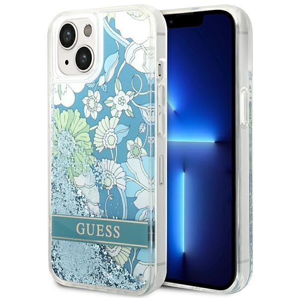Etui do iPhone 14 Guess Flower Liquid Glitter Zielony