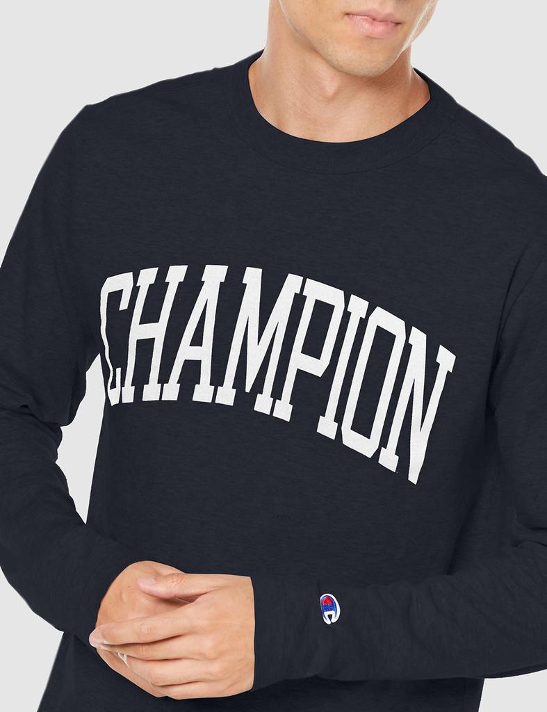 Champion Long Sleeve Crew Neck Graphic Logo Print Size S Men's T-Shirt, Navy, (C8-W421Z)