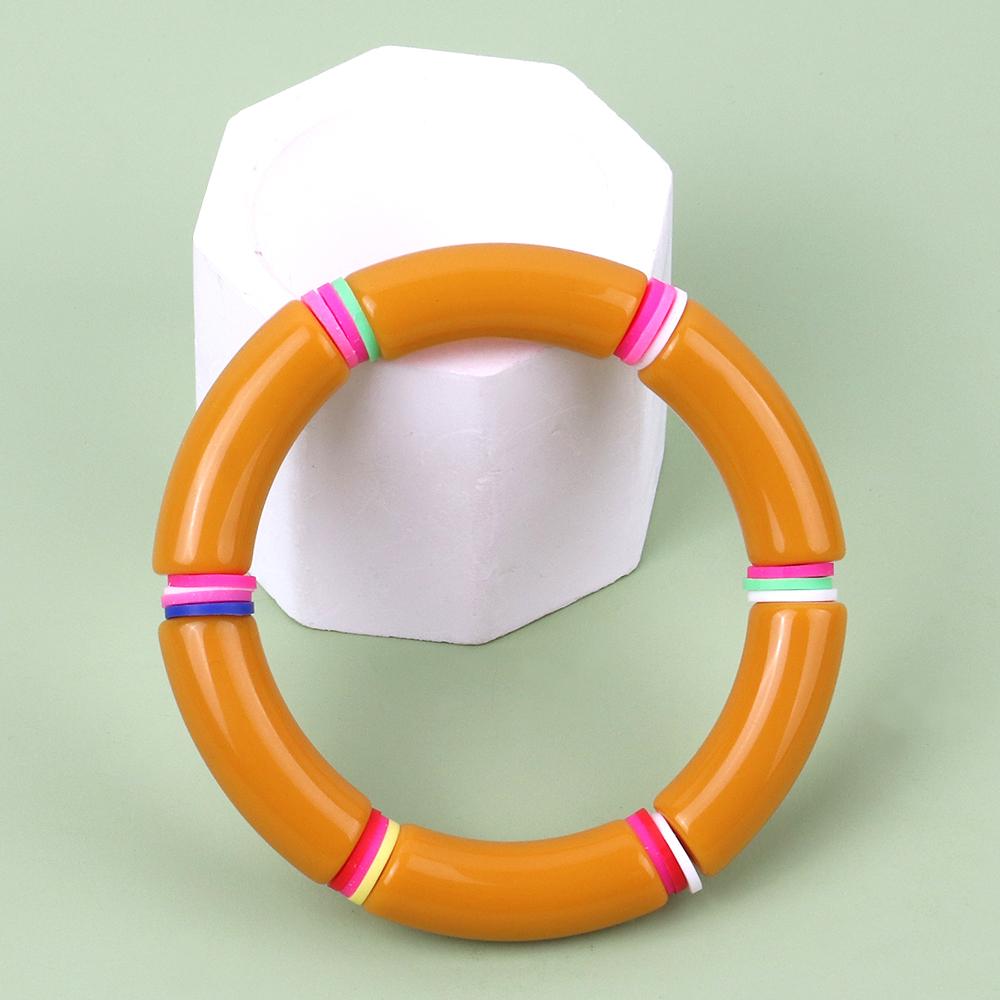 New Resin Bamboo Elbow Beaded Bracelet for Women Vintage Acrylic Curved Tube large Elastic Bangles Bracelets Summer Jewelry Gift