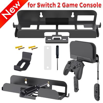 Металлический настенный кронштейн для Switch 2 с крючком для контроллера, подставка-держатель для консоли, органайзер для хранения аксессуаров для Switch 2