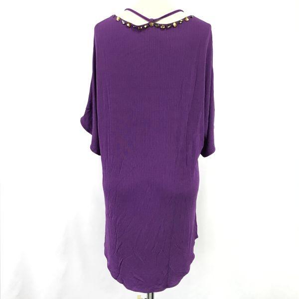 ITALIYA Jewel Decorated Short Sleeve Tunic Mini Dress Women's L purple(USED)