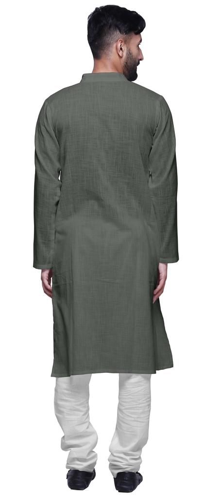 Atasi Длинный рукав индийская мужская курта однотонный хлопок с воротником-стойкой в этническом стиле