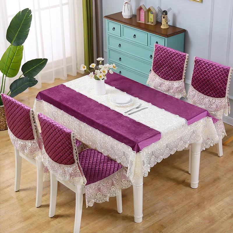 Бархатная 3D скатерть с полыми кружевными краями, водонепроницаемая, маслостойкая, пылезащитная, настольный коврик, домашний обеденный стол, кофейная столешница