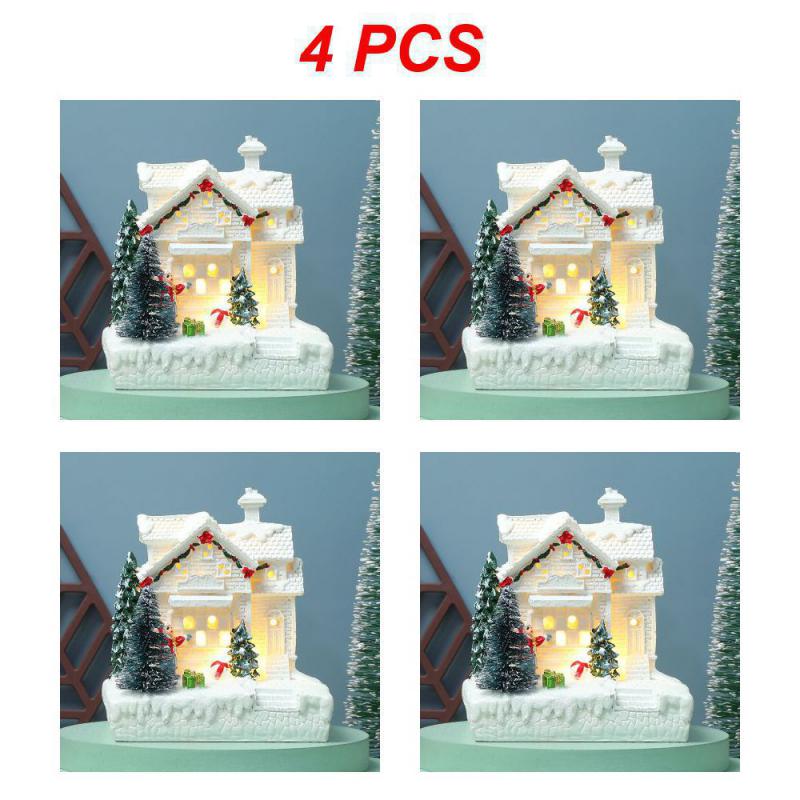 Resin Rotating Christmas Village House Statue Lighted Music Snow Village Desk Ornaments New Year 2024 Christmas Decoration
