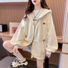 Women's Korean Style Drawstring Hooded Long-sleeved Cardigan for Women Casual Loose Versatile Zipper Jacket for Women