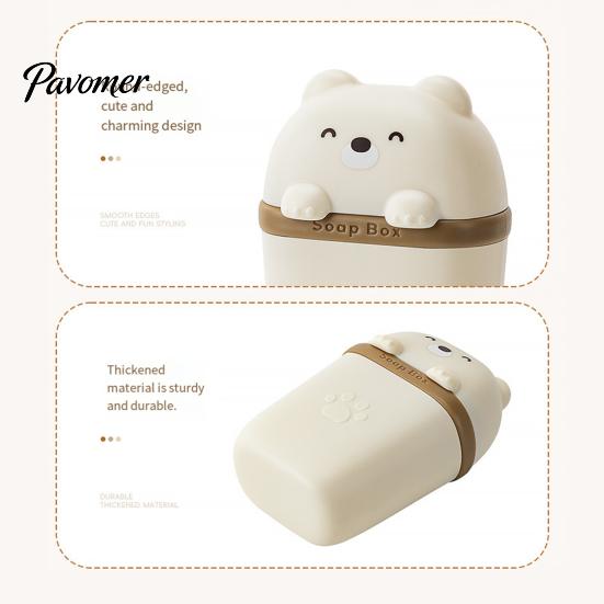 Durable Soap Storage Case Cute Bear Box with Lid, Plastic Holder Protector for Business Trips Drainage Design, Portable Travel Home And Dish Gym