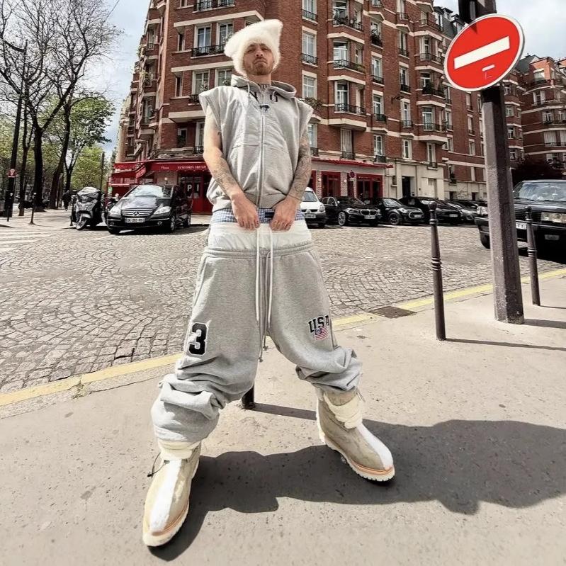 Унисекс Фейковые Три Предмета Дизайн Талии Проект Спортивные Штаны Мужчины Женщины Свободные Вышивка Цифра 3 Бирка Тренировочные Штаны Черный Серый Повседневные